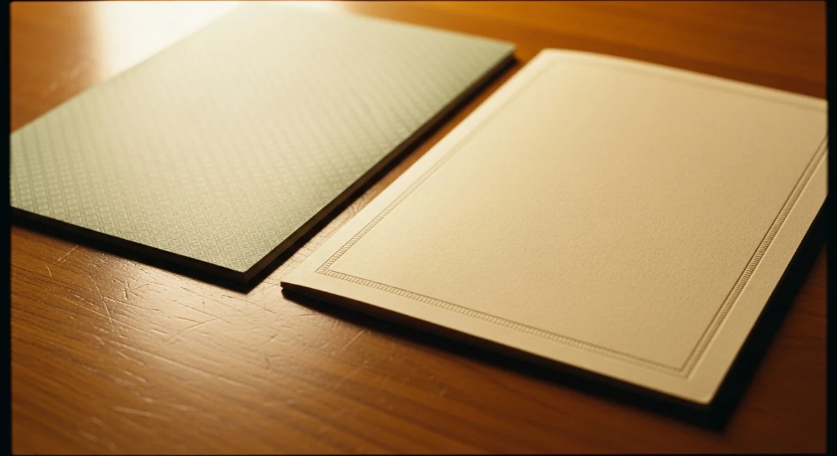 Two distinct financial documents and a calculator on a wooden surface under warm light.
