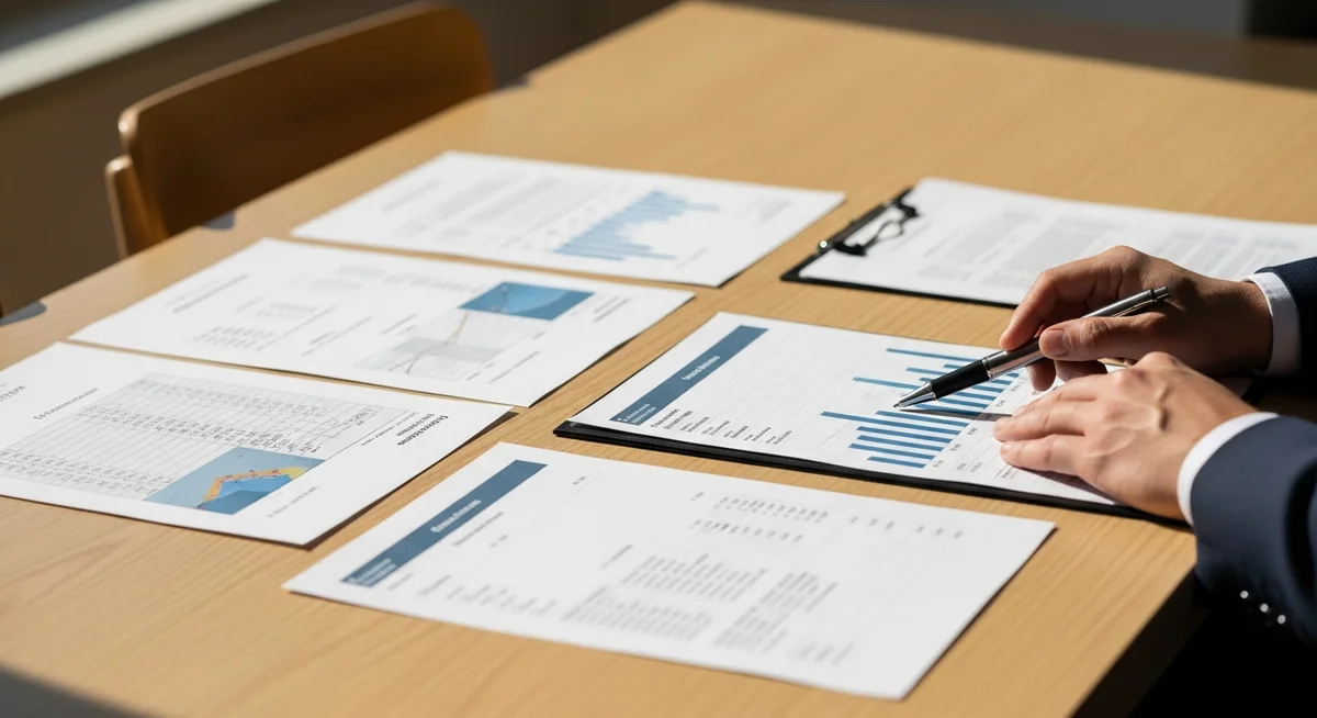 Financial documents, a pen, and a small plant on a light wooden table, suggesting the act of comparing different debt consolidation options.